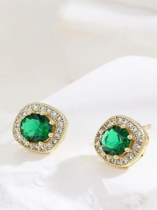 Emerald Zircon Earrings Retro Simple