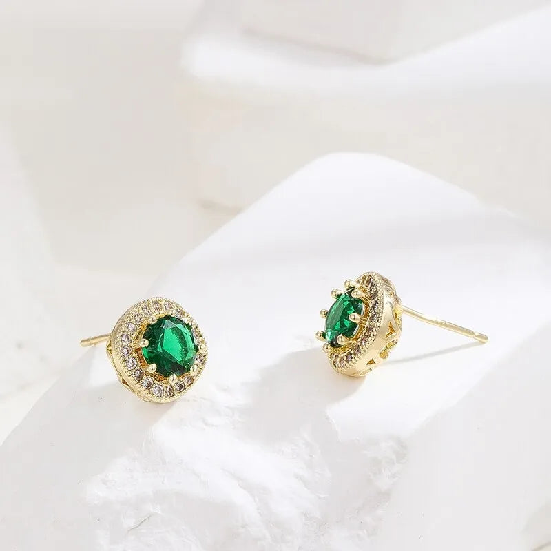 Emerald Zircon Earrings Retro Simple