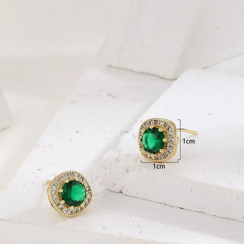 Emerald Zircon Earrings Retro Simple