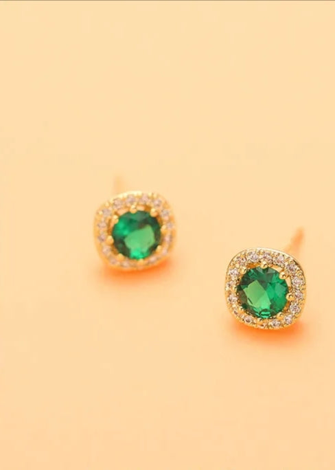 Emerald Zircon Earrings Retro Simple