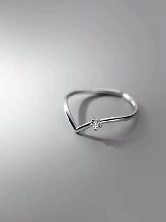 S925 Sterling Silver Zircon V Shape Simple Ring