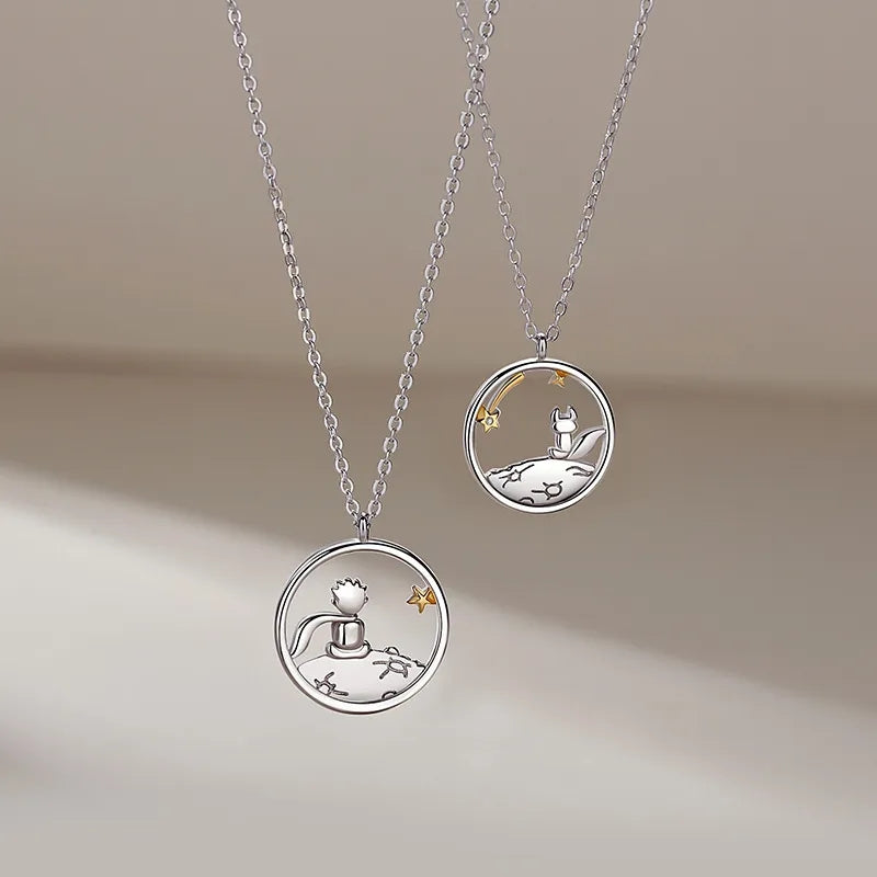 S925 The Little Prince and the Fox Fairy Tale Delicate Clavicle Sterling Silver Necklace