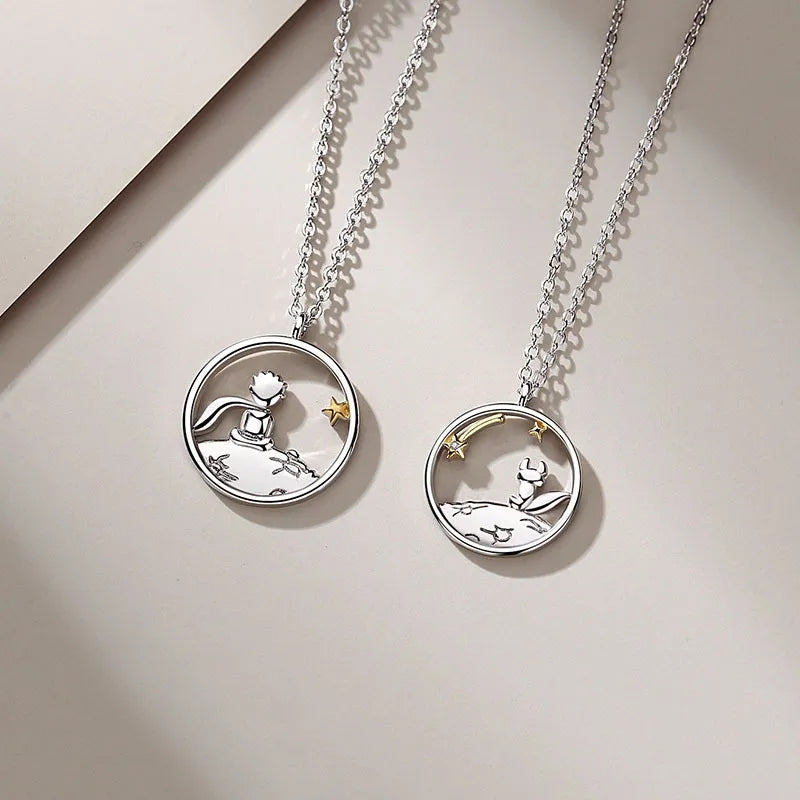 S925 The Little Prince and the Fox Fairy Tale Delicate Clavicle Sterling Silver Necklace