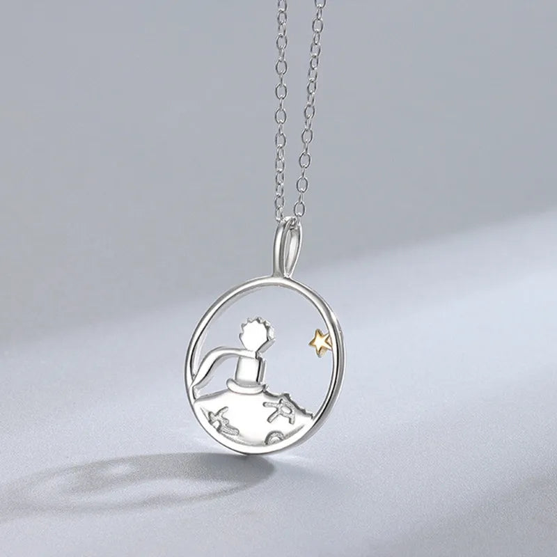 S925 The Little Prince and the Fox Fairy Tale Delicate Clavicle Sterling Silver Necklace