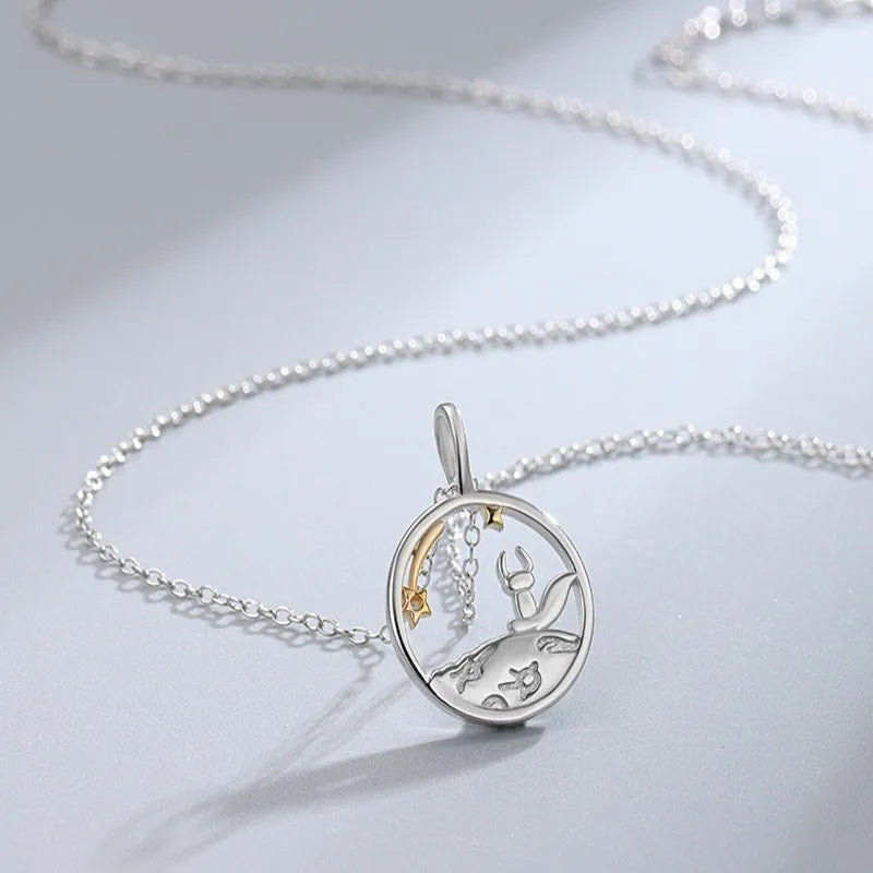 S925 The Little Prince and the Fox Fairy Tale Delicate Clavicle Sterling Silver Necklace