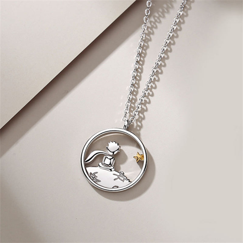 S925 The Little Prince and the Fox Fairy Tale Delicate Clavicle Sterling Silver Necklace