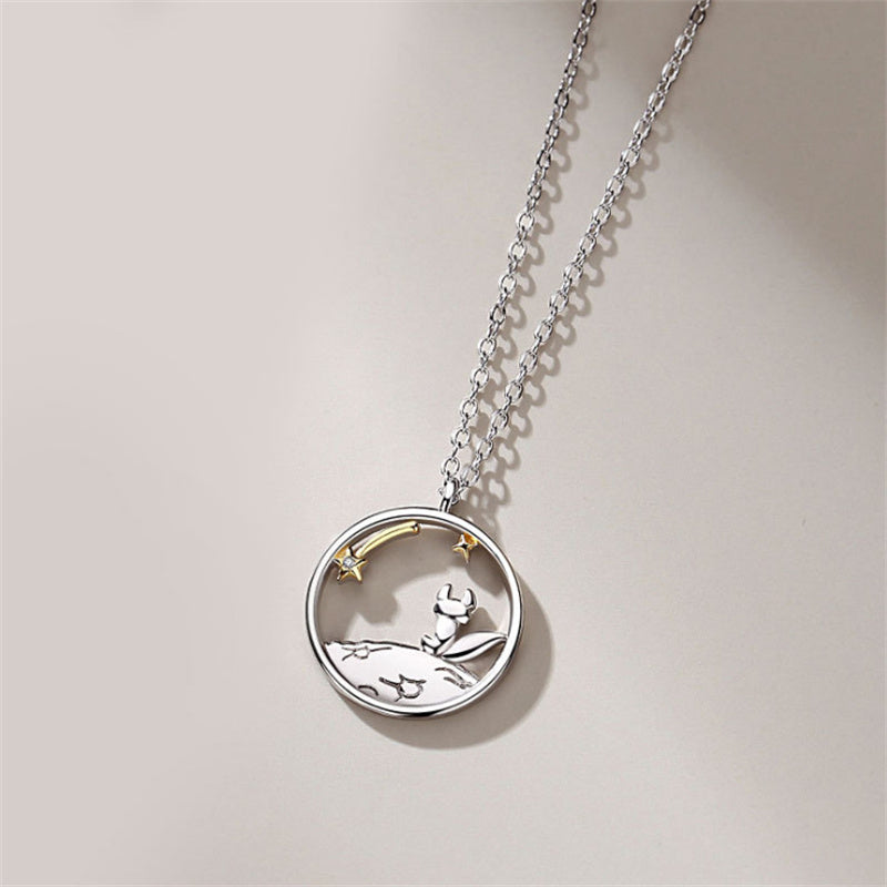 S925 The Little Prince and the Fox Fairy Tale Delicate Clavicle Sterling Silver Necklace