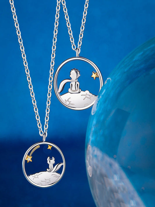 S925 The Little Prince and the Fox Fairy Tale Delicate Clavicle Sterling Silver Necklace