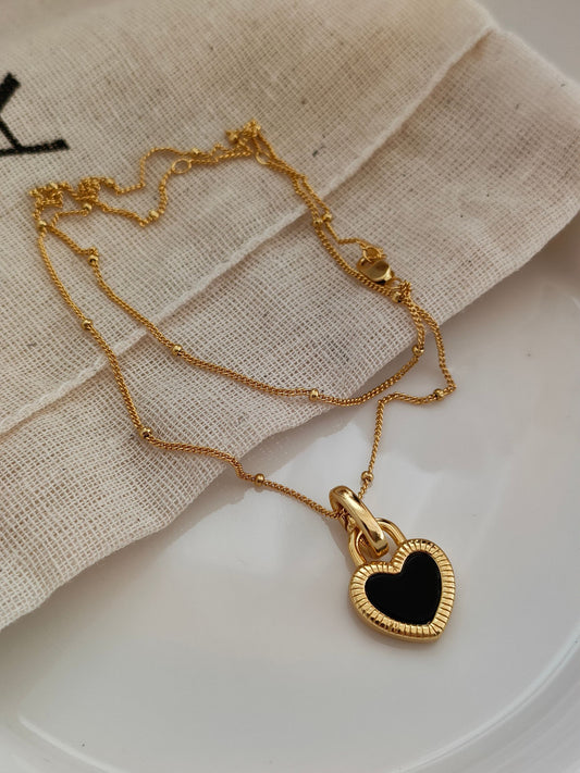 Natural Fritillaria Necklace double sided black glaze